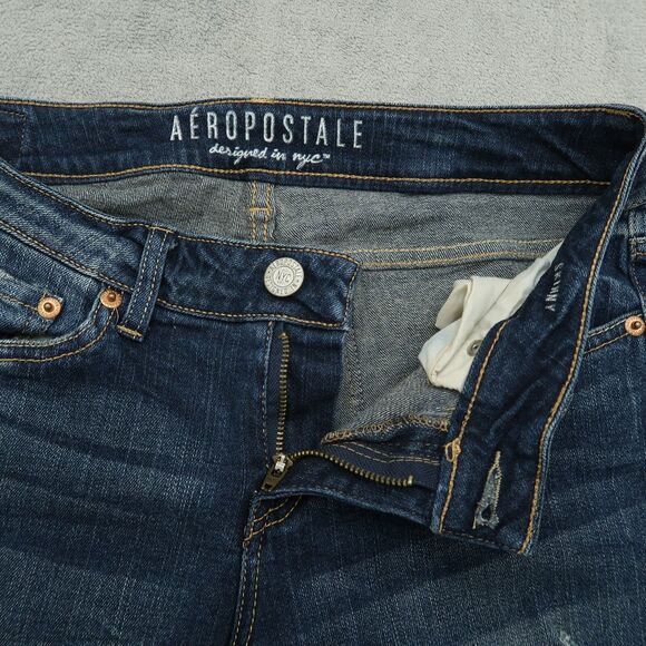 Aeropostale Jeans Womens Size 4 Short Blue Low-Rise Skinny 30" Inseam Distressed - Picture 2 of 16